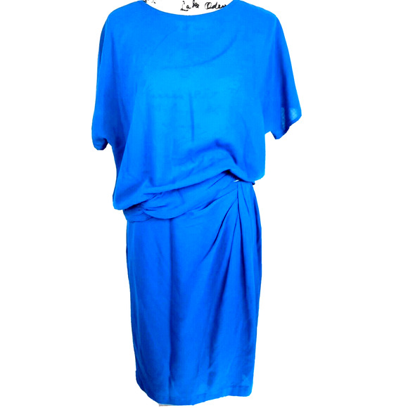 Vtg Back Button Ruched Side Pencil Skirt 2 Pc Suit Sz 10 Turquoise Office Siren - Picture 1 of 16